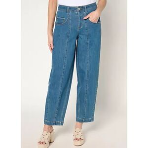 LOGO Lori Goldstein Barrel Leg Jeans Womens Size 24W Blue Denim Stretch